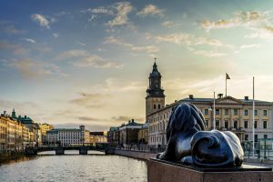 Sunset view from Burunnsparken city centre of Gothenburg